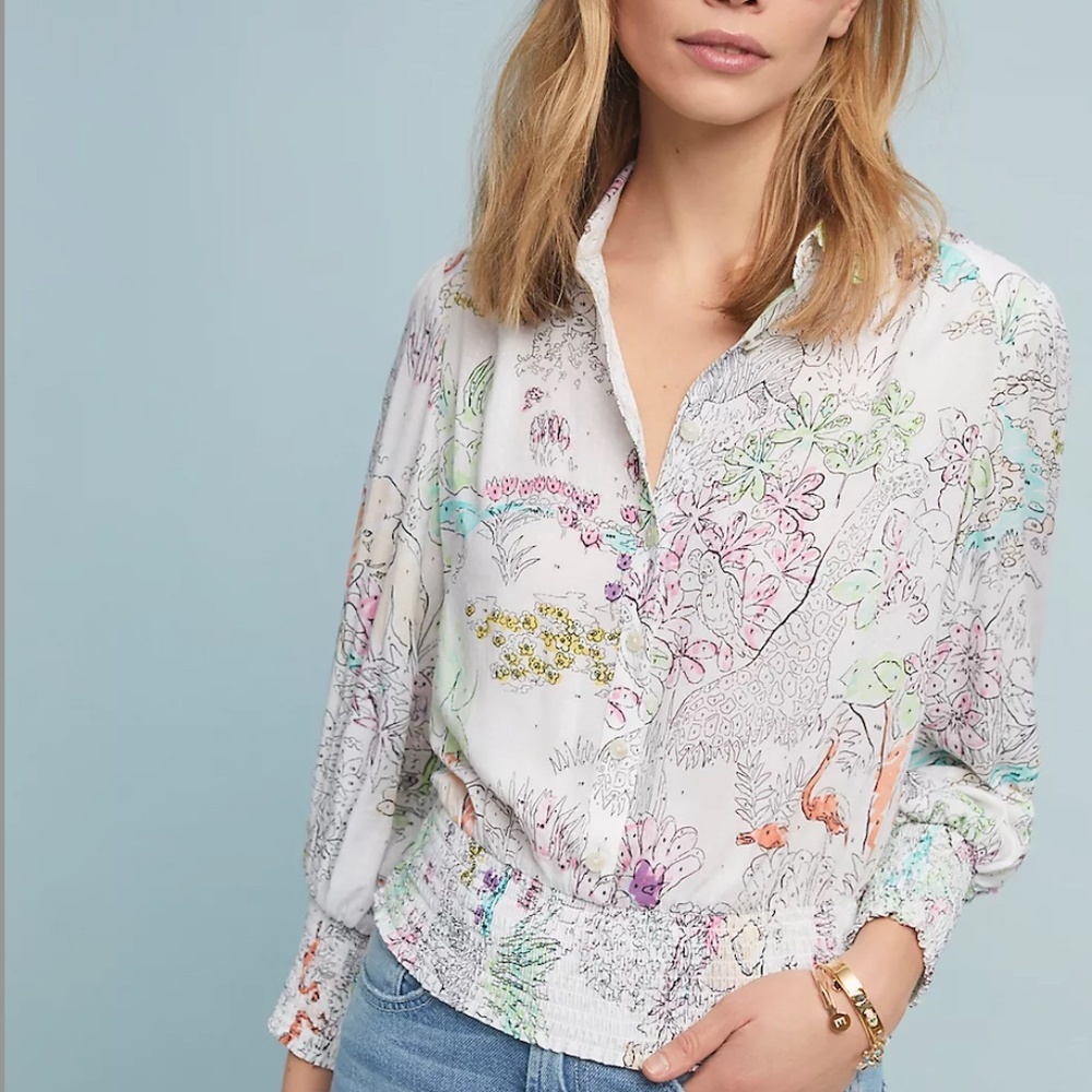 EUC Anthropologie Maeve Rose Blouse Paint By Number Size Small